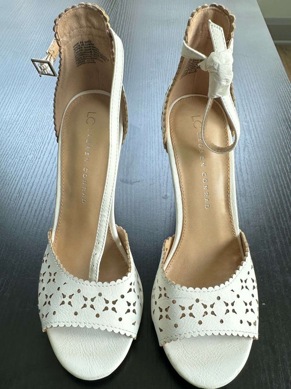 NWOT - LC Lauren Conrad White Scalloped Ankle-Strap Heels